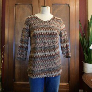 Multiples Brand Women's Zigzag Knit Top Brown and Tan Size M